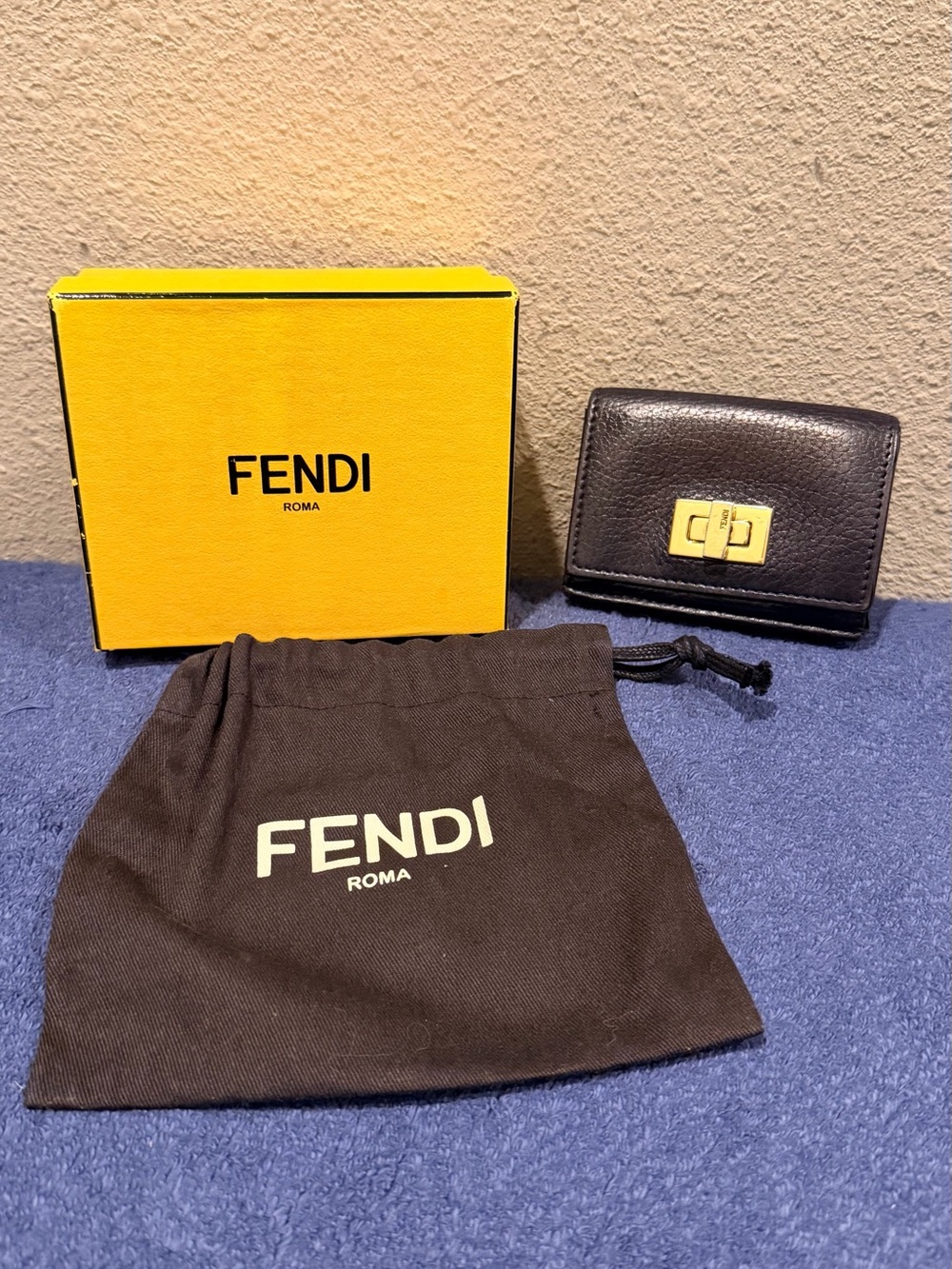 Fendi Black Leather Mini Wallet with Gold Hardware